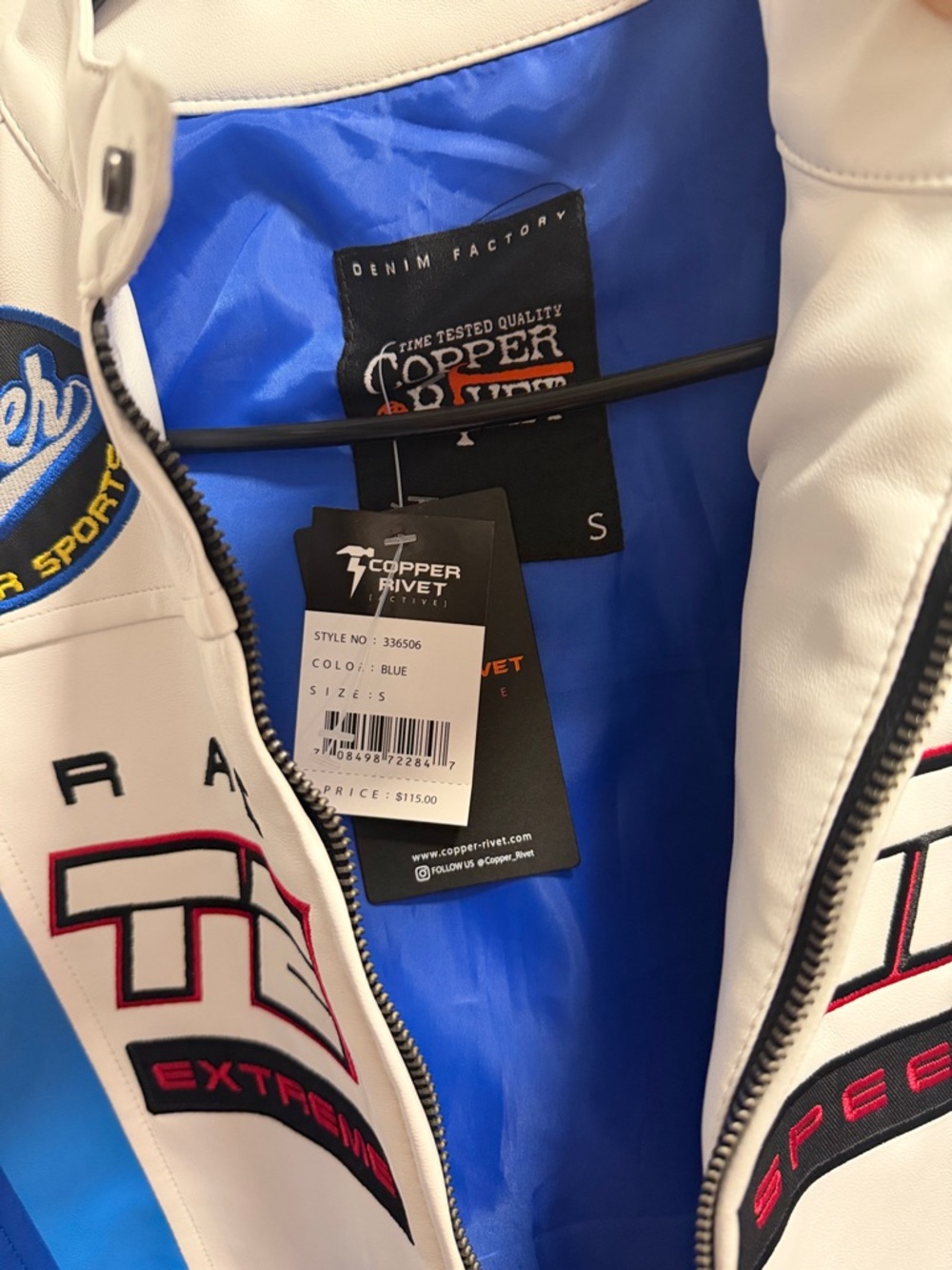 Team Racing Blue White Patchwork Motorcycle Jacket - Picture 3 of 5